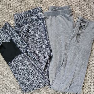 2 Girls XL Leggings Black & White Patterned & Grey